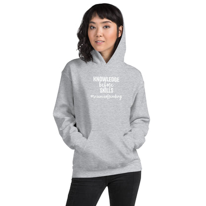 Knowledge building comprehension Unisex Hoodie Reading teacher educator gift SOR science of reading book coach interventionist phonics