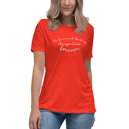 Women's Relaxed T-Shirt Reading teacher educator gift science of reading book coach interventionist schwa phonics